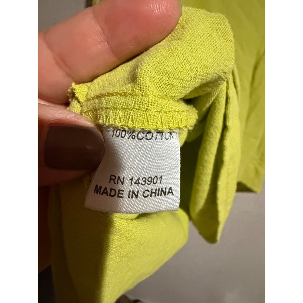 Coco + Carmen Lime Green Cotton Gauze Layered Blouse Kimono Sleeve Top L XL - Picture 8 of 8